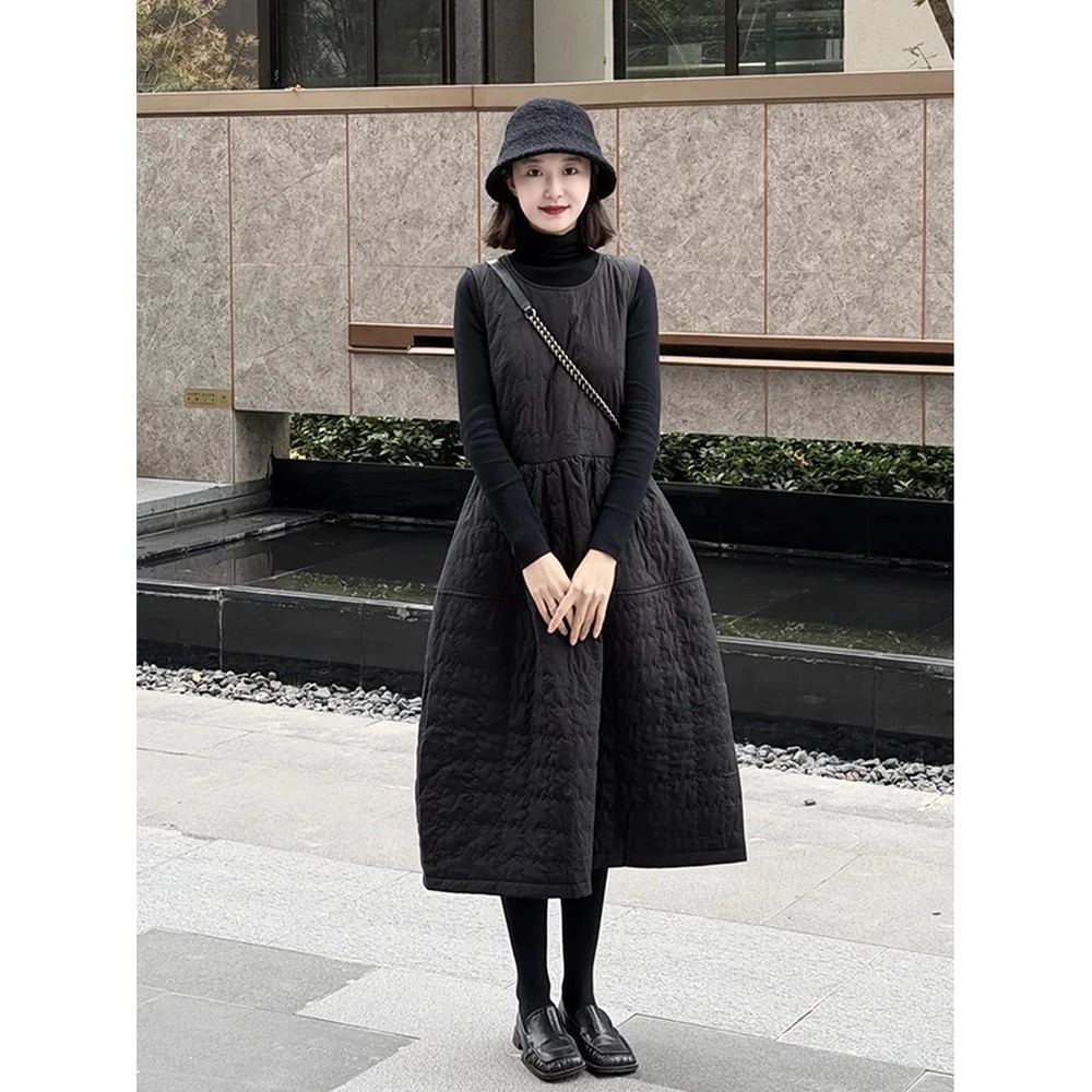 冬季穿搭一整套高级感清冷富家千金夹背心裙内搭针织衫两件套装