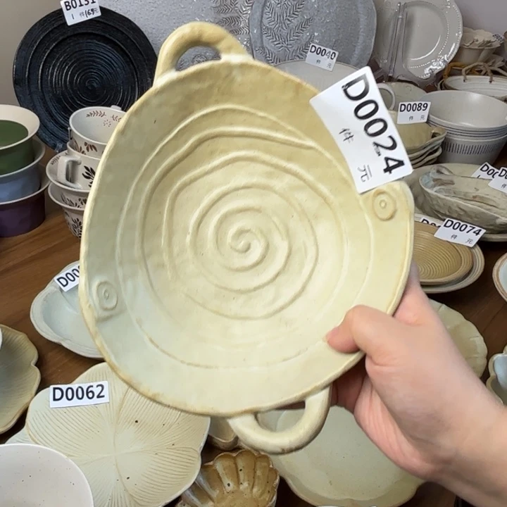 瓷024粗陶异形双耳碗