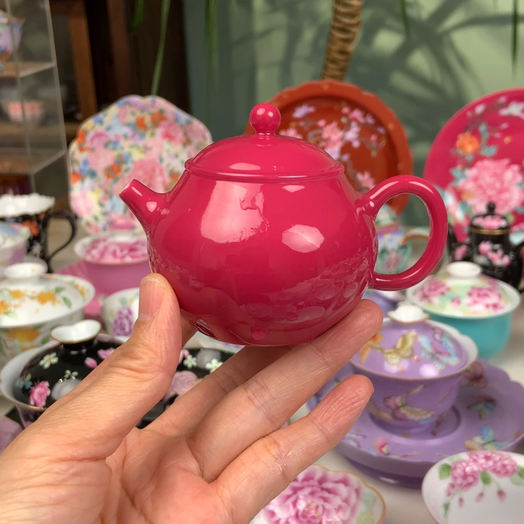 陶景德镇陶瓷胭脂红小潘壶