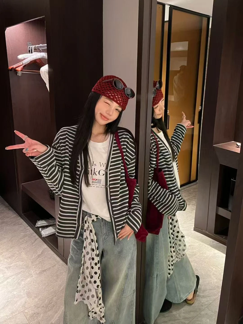 张张【张张家】C151-C200休闲慵懒风条纹长袖百搭秋季女装毛针织衫