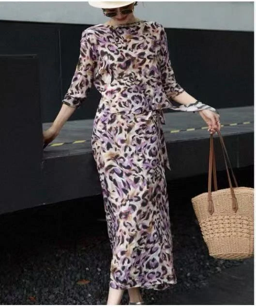 两种花色可选夏季新款韩版时尚百搭显瘦印花宽松休闲女真丝连衣裙