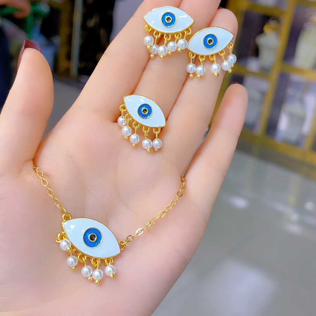 钛钢项链 1286新款三件套首饰耳环项链戒指爆款白搭时尚金色