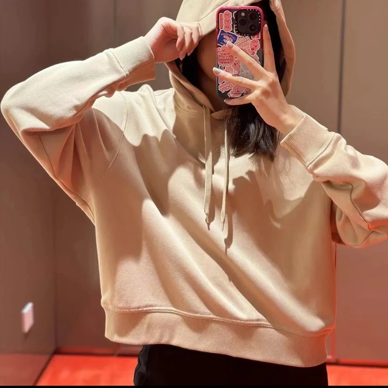 【法国直邮】BBR/博柏利 女士黄褐色棉质纯色Logo字母短款连帽卫衣