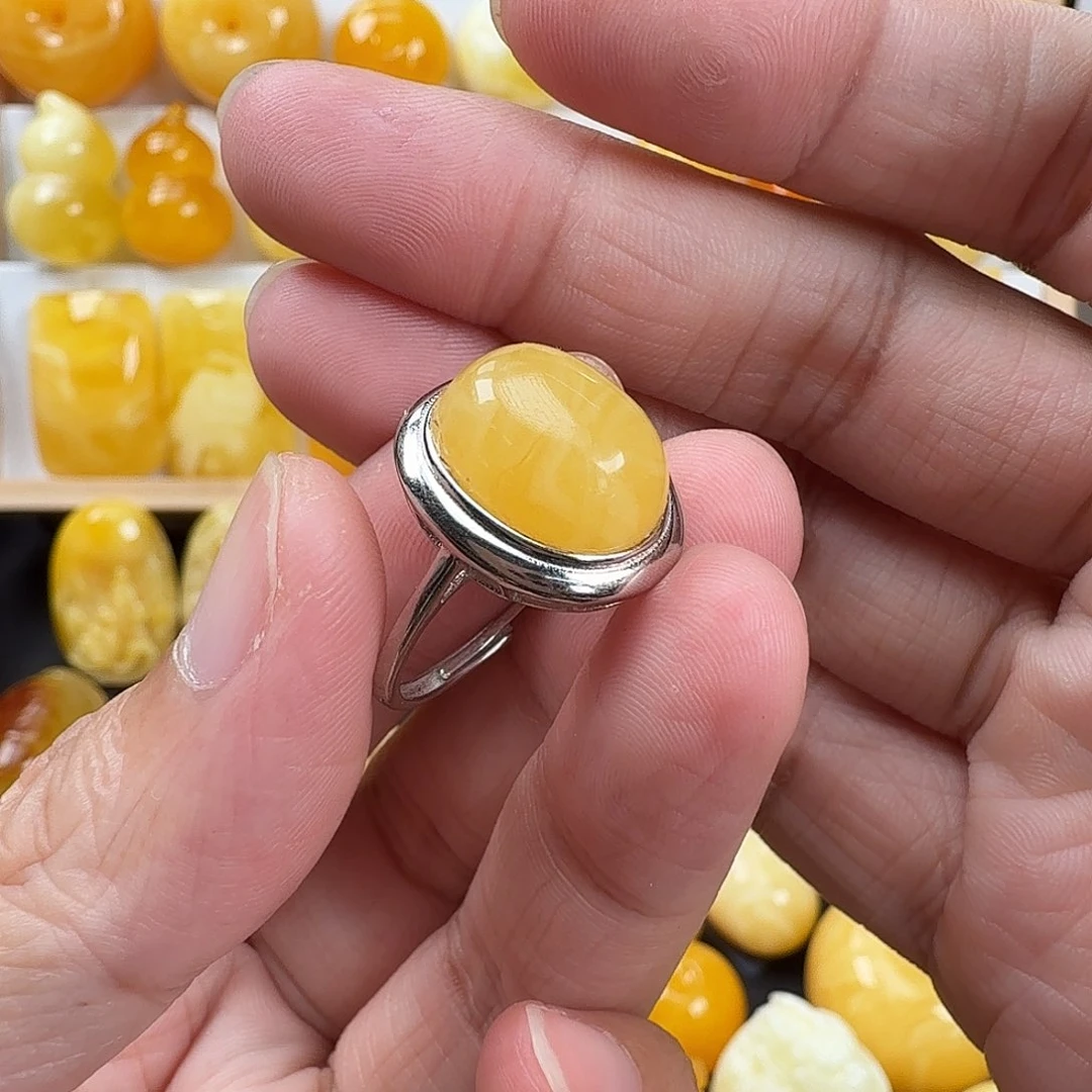 蜜蜡银S925镶嵌戒指蜜蜡