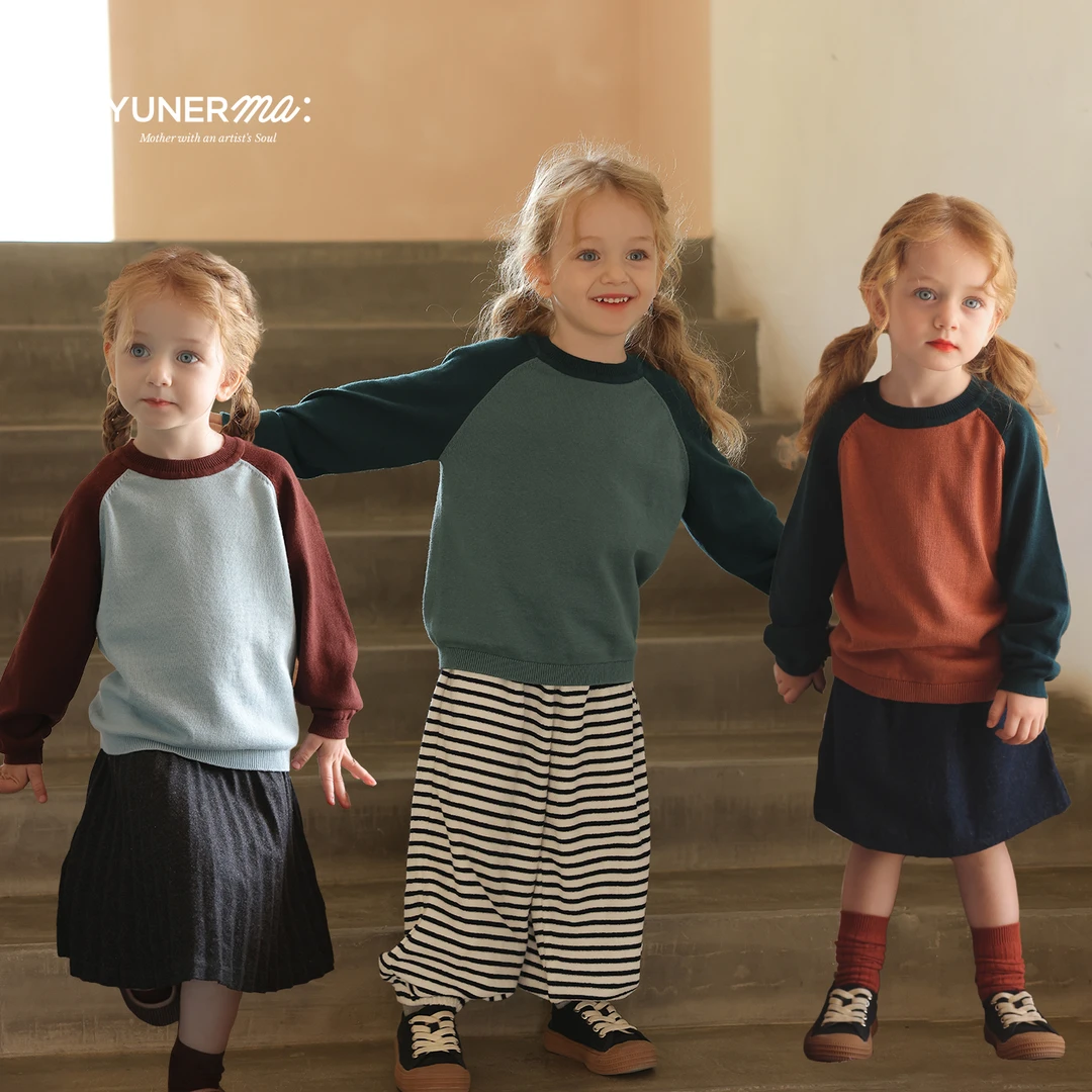 允儿妈女童山羊绒混纺针织毛衣宝宝幼儿园秋季百搭撞色针织衫潮