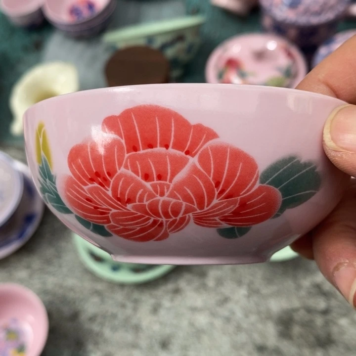 摆件陶红稀土芙蓉花普洱杯