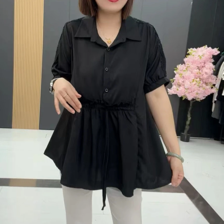 梦梦家8606款时尚洋气休闲百搭抽绳夏季半袖衫