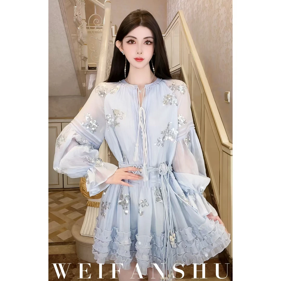 WEIFANSHU/魏凡舒【珊瑚涟漪】早春新款显瘦小个子气质优雅连衣裙