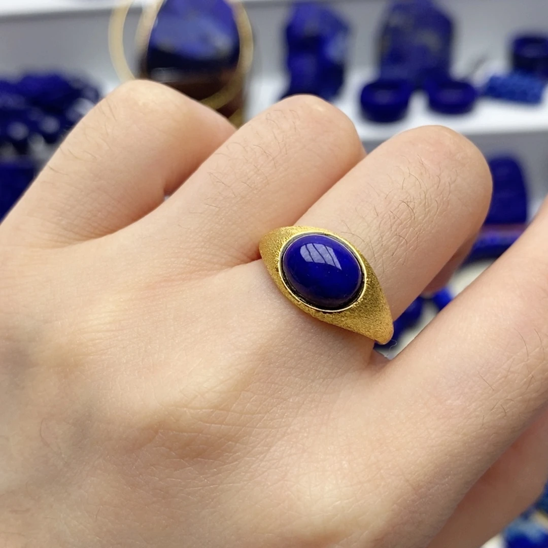 青金石银S925镀金镶嵌戒指