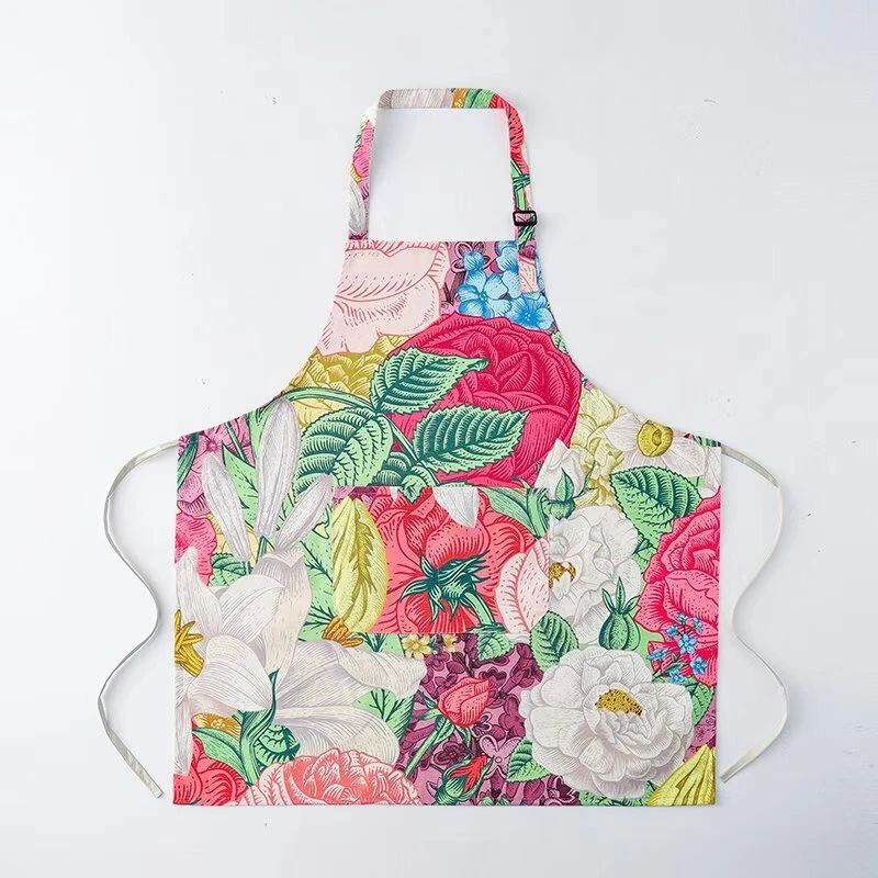 新款围裙高颜值创意亚麻花卉家用厨房防水防污