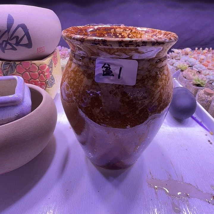 盆1，流釉小老桩花盆闲置处理，不介意的拍！