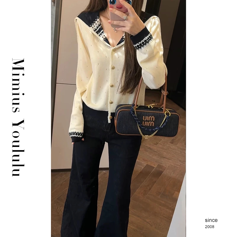 【mimius】七七 学院风海军领甜美针织开衫毛衣 WG08018