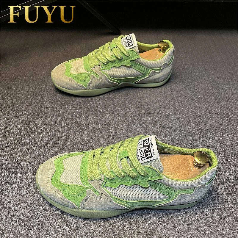 潮牌时尚复古德训鞋男士秋季网皮拼接透气运动鞋休闲软底阿甘鞋