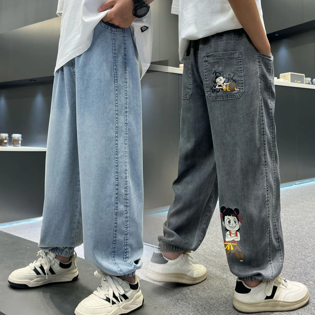 【夏款防蚊牛仔裤裤子】2025儿童直筒软牛仔透气防蚊中大童防晒长裤