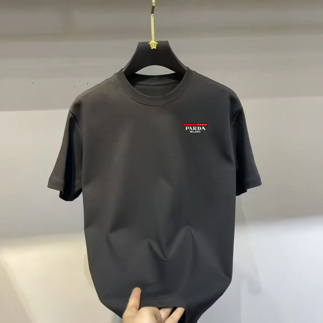 轻奢T恤短袖时尚百搭舒适透气百搭T恤男 丝光棉半袖（红条字母）