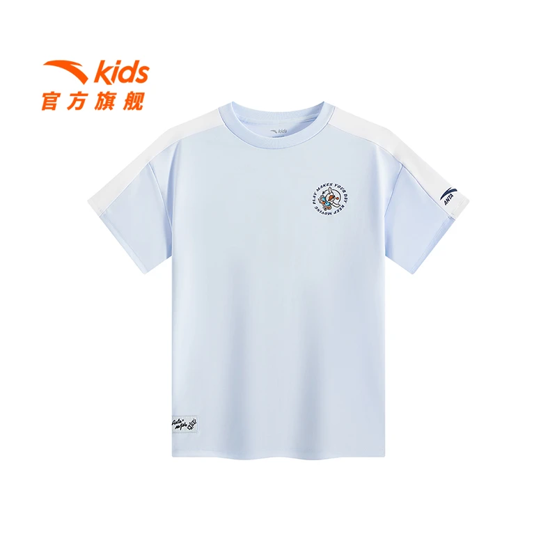 安踏儿童男大童短袖T2025夏季新款透气舒适青少年凉感圆领休闲短T