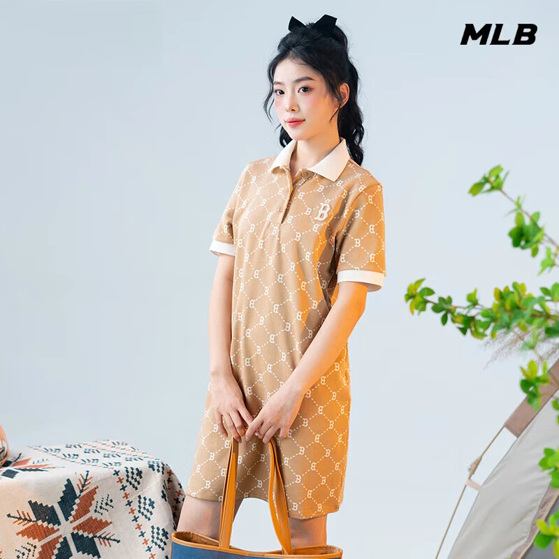 MLB女装2025新款连衣裙老花系列短袖A字裙polo领直筒裙 3FOPM0443