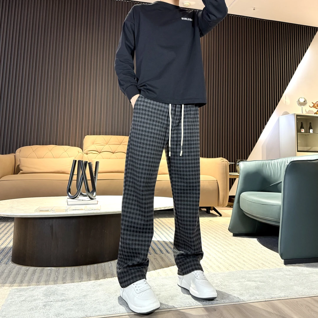 秋冬季格子裤宽松垂感直筒格纹长裤加厚时尚气质百搭老钱风休闲裤