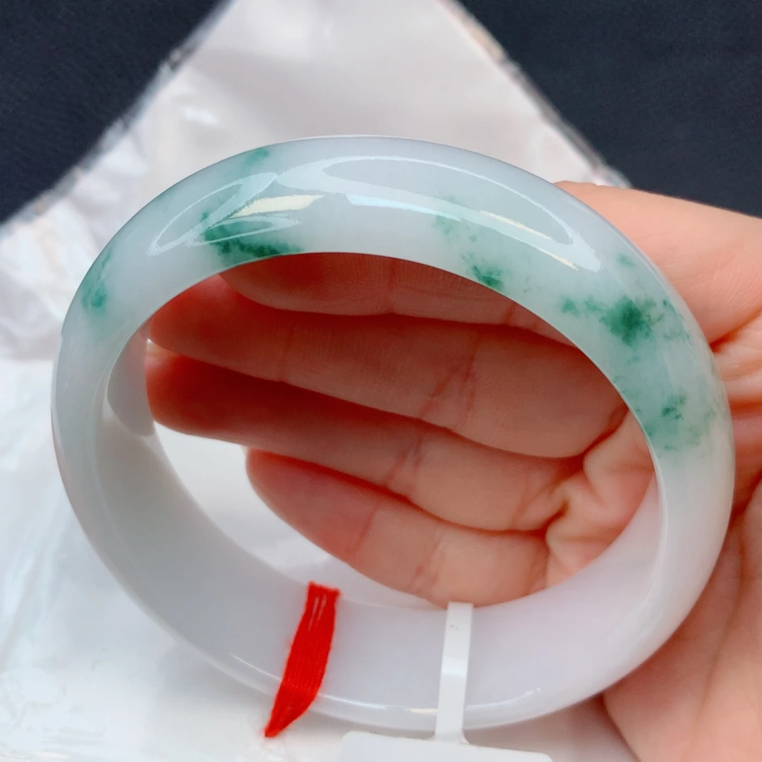 翡翠未镶嵌手镯59-60胶润飘花轮胎镯