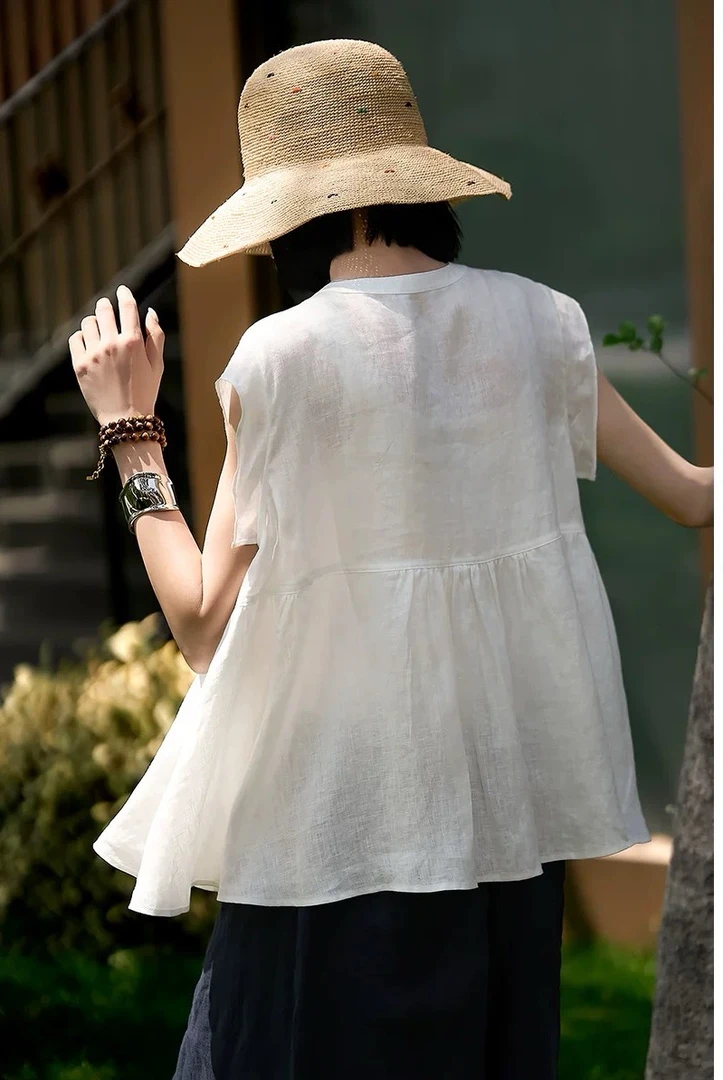 孕妇甜美洋气小飞袖衬衫女夏大码胖mm宽松减龄娃娃衫上衣8539