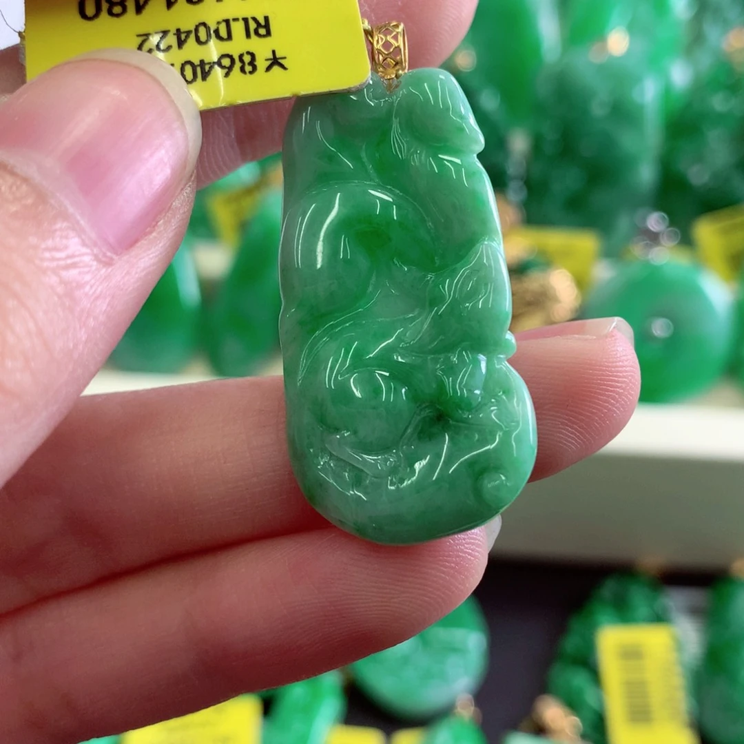 翡翠18K金镶嵌吊坠(不含链)