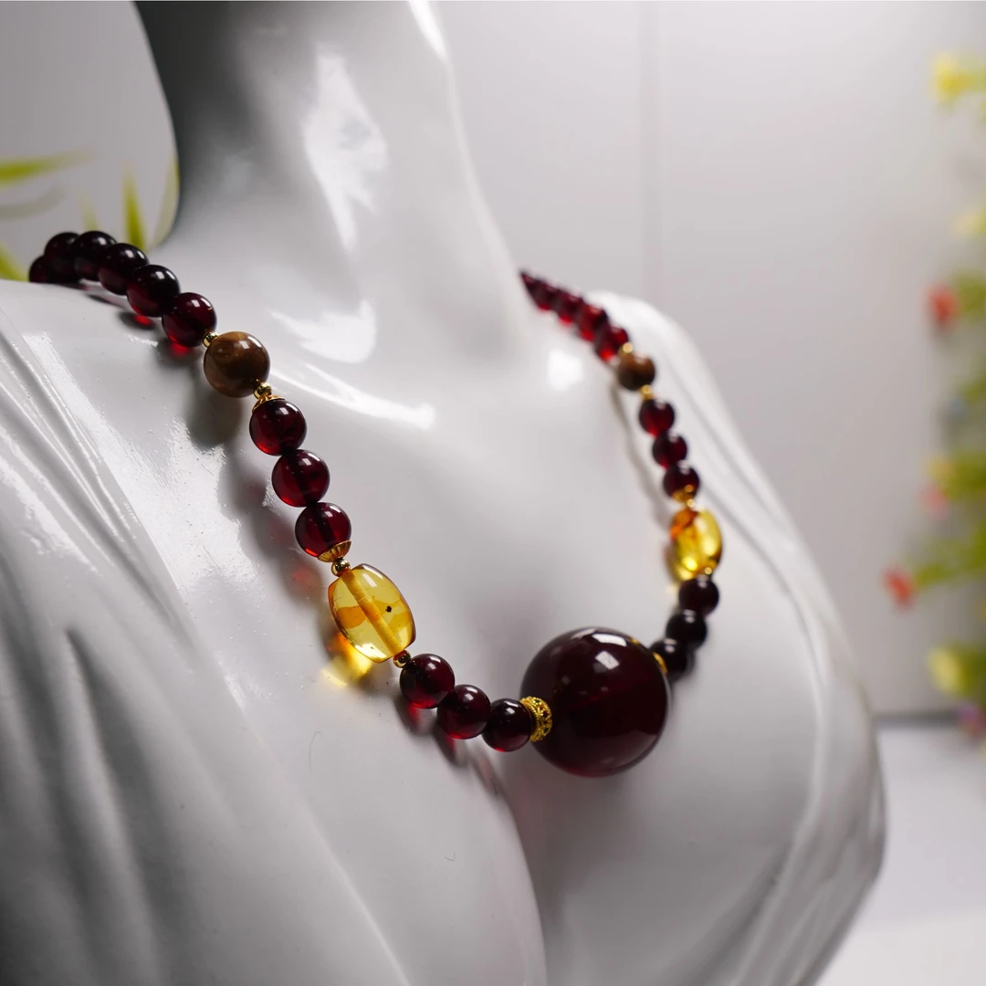 臻雅珠宝-血珀单珠22+项链设计款项缅甸老坑料3A级琥珀时尚百搭