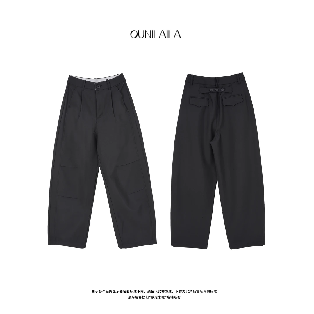 欧尼家【轻简裤】山本风暗黑双褶休闲裤 / 黑色显瘦慵懒长裤KZ7549N