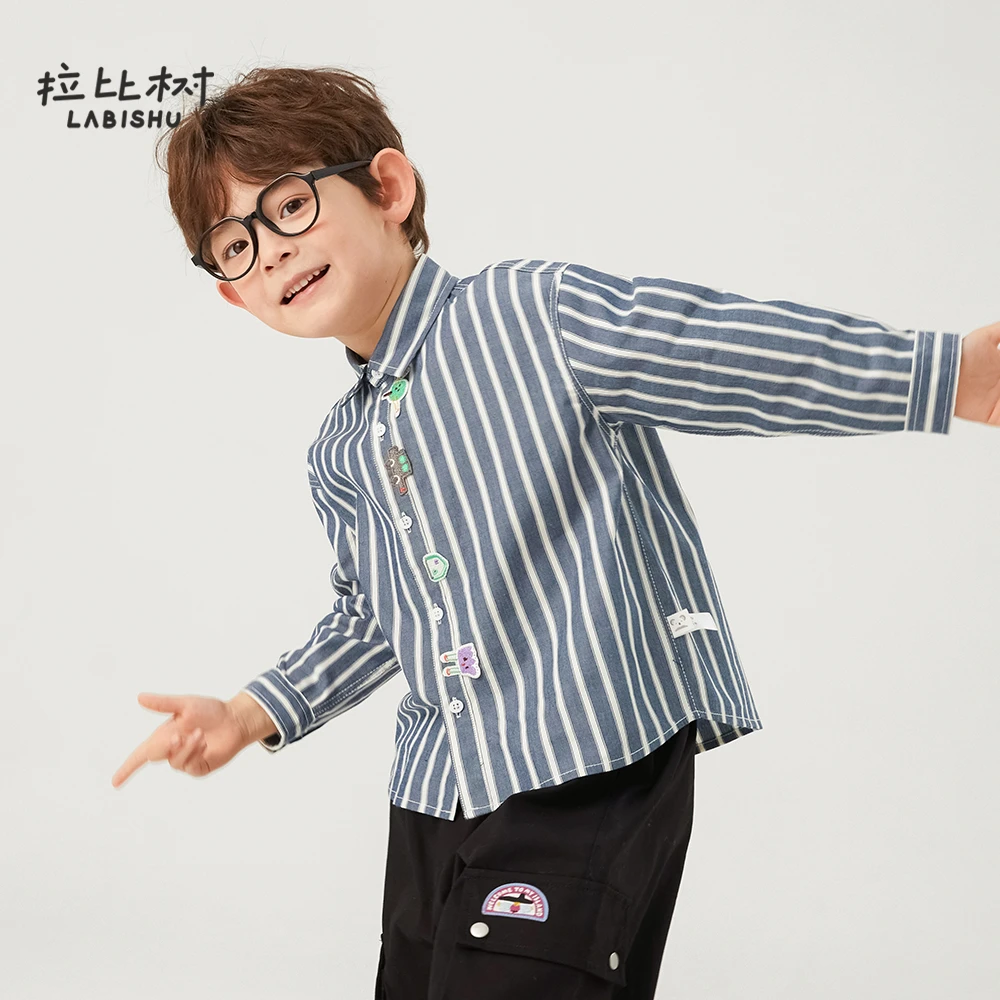 拉比树2025春季新款卡通印花衬衫舒适百搭纯棉衬衣男童休闲衬衫