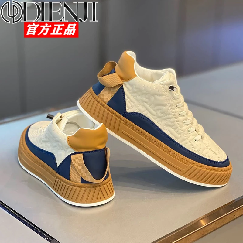狄恩纪冬季2025新款百搭男士休闲皮面板鞋ins运动增高小白潮鞋男