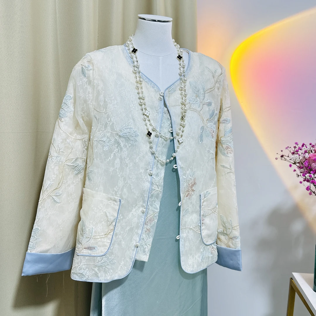 春夏季新款上衣短外套重工刺绣三层蕾丝网红时尚新中式复古中国风