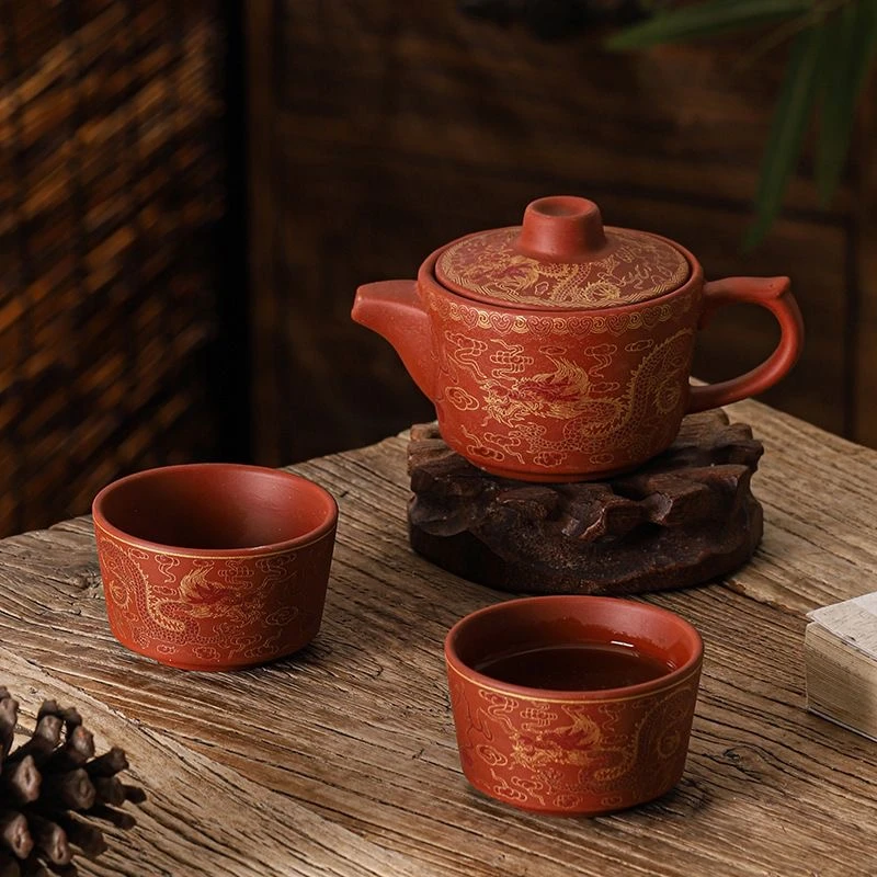 中国风紫砂一壶二杯旅行装差距茶壶茶杯便携式户外礼品套装
