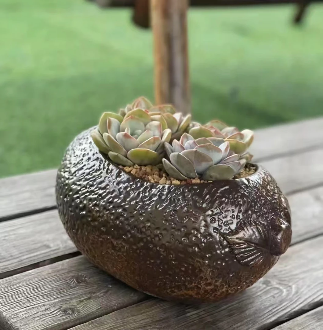 草莓花盆 （有点色差） 手工花盆多肉单头高档粗陶透气