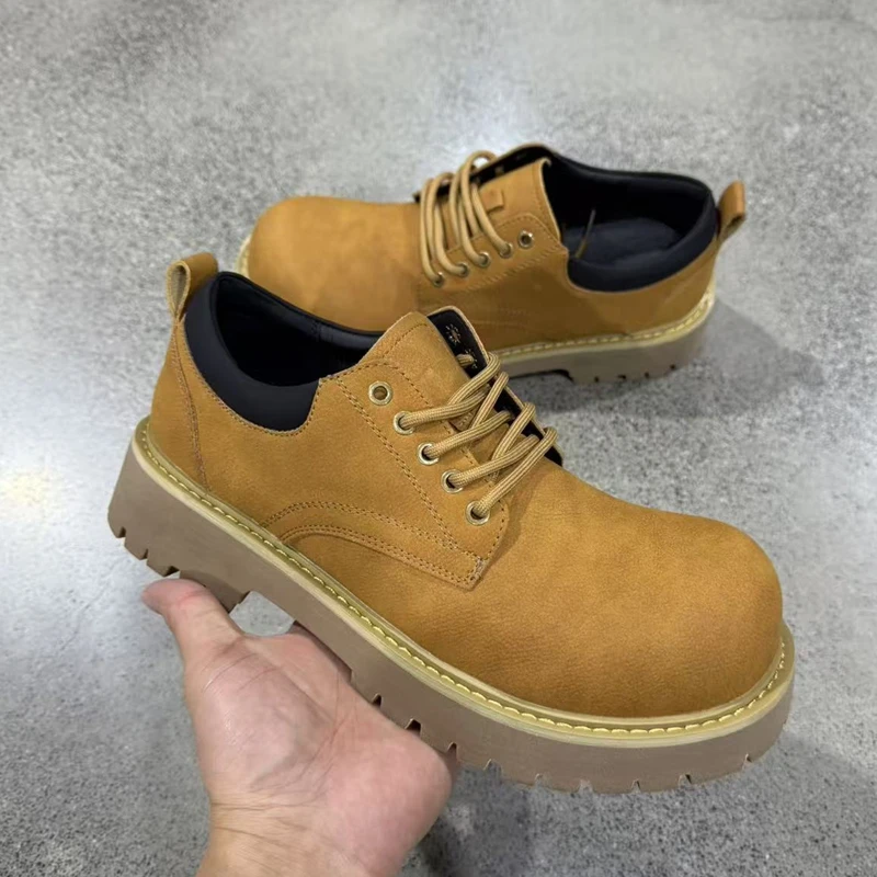 新款小黄靴德比鞋复古厚底休闲皮鞋复古皮鞋男士高帮户外工装鞋