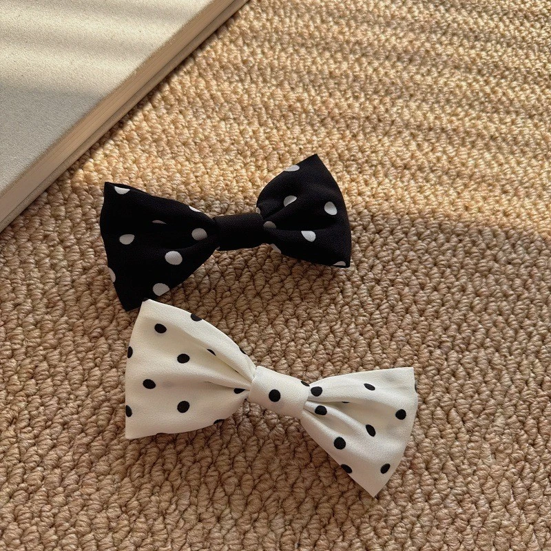 jioli/椒莉法式复古波点蝴蝶结顶夹少女百搭侧边夹半扎发弹簧夹