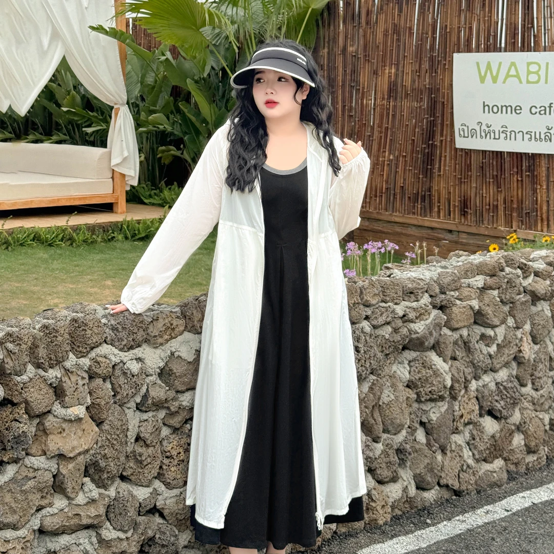 B2791大码女装【零感轻薄防晒衫】胖mm夏季连帽宽松长袖防晒服外套