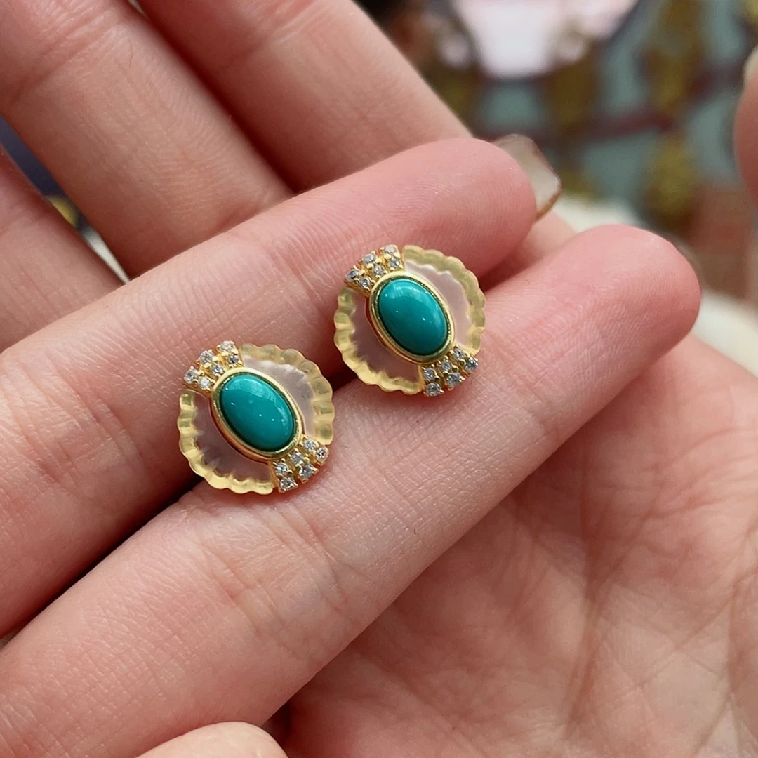 绿松石耳饰银S925镶嵌