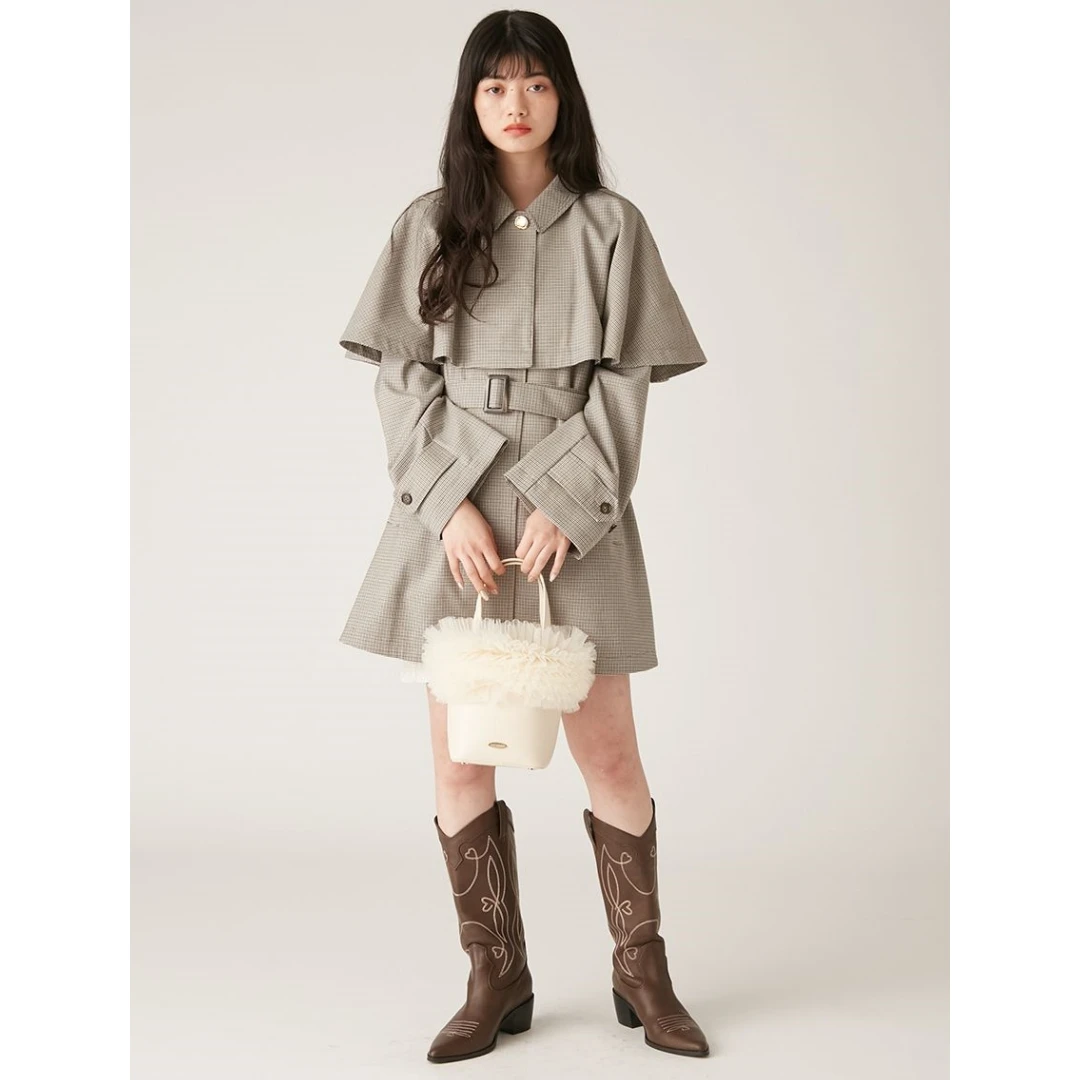 【MonTendre】春季新款 L 3穿百搭收腰复古大衣可拆卸斗篷风衣外套