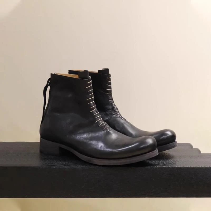 HKHY复古马丁靴男款做旧厚底增高英伦风切尔西靴高帮黑色休闲男鞋