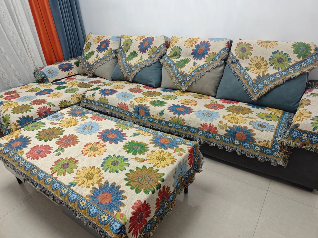 【花团锦簇】90cm*90cm±5cm盖巾毯沙发毯针织古风沙发巾椅子布一片