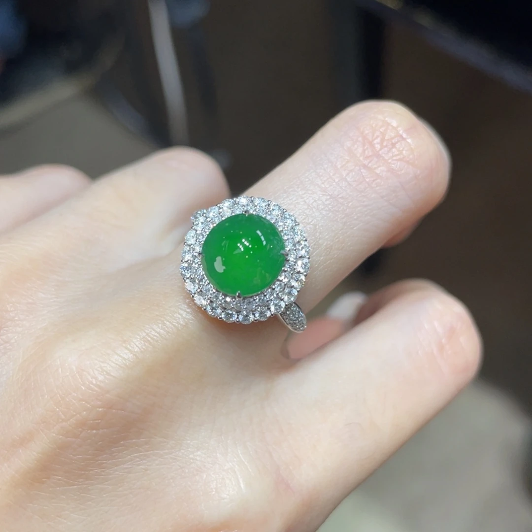 翡翠颈饰18K金镶嵌天然缅甸翡翠a货