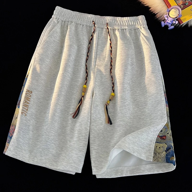 男夏季新款宽松百搭运动短裤港风侧边小熊印花休闲五分裤潮薄款