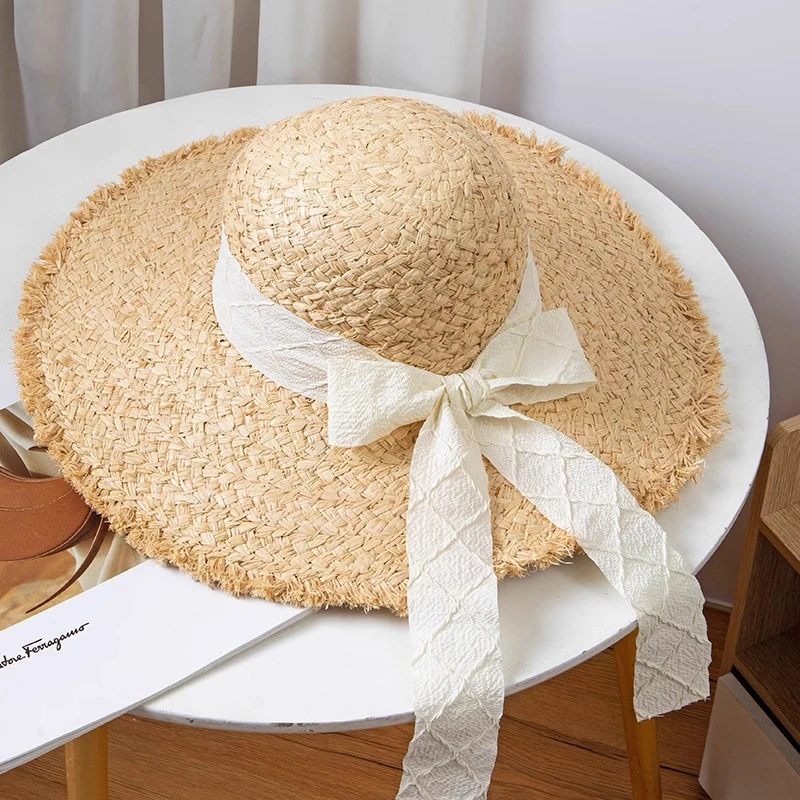 韩版夏季草帽女款海边帽沙滩帽法式百搭帽子平檐