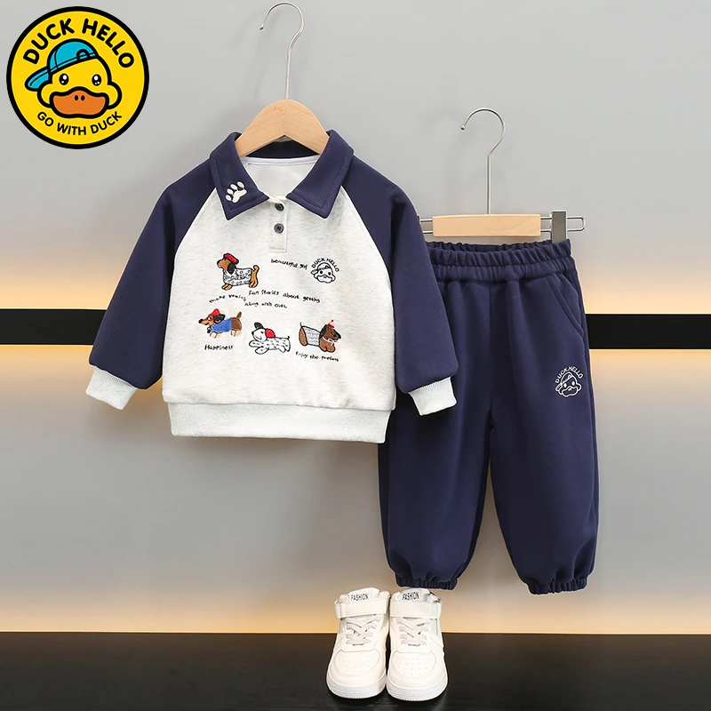 小黄鸭儿童春秋季套装2025新款中小童男女宝POLO领卫衣卫裤两件套