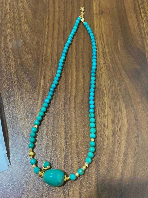 充填绿松石松石圆珠圆形项链SSXL3732