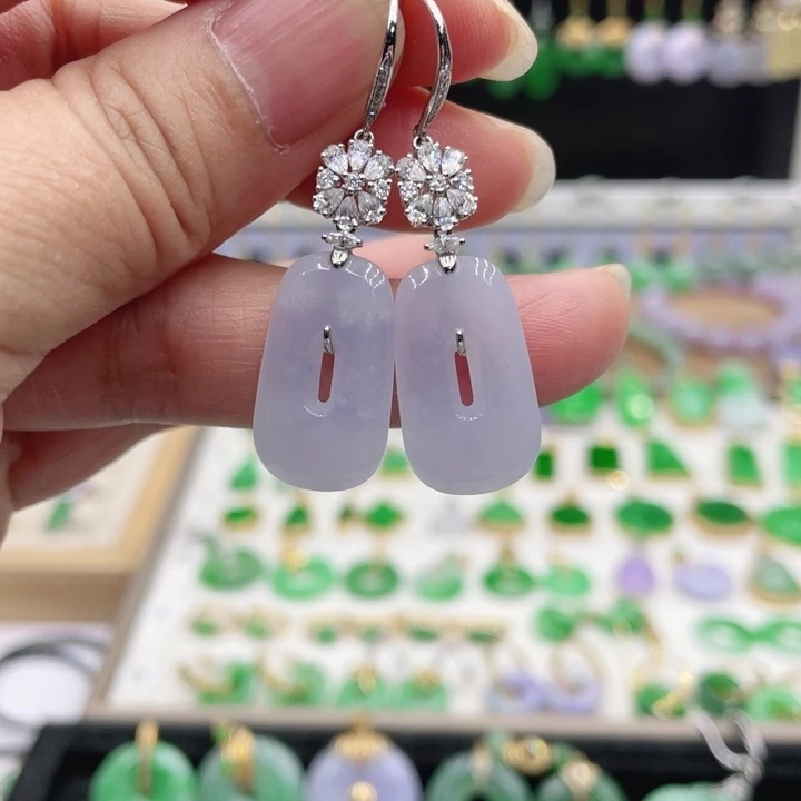 周***二翡翠18K金镶嵌耳饰