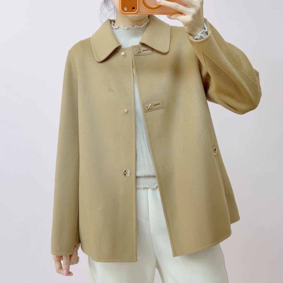 065时尚简约百搭韩版羊毛短款盘扣双面大衣外套39065/GP