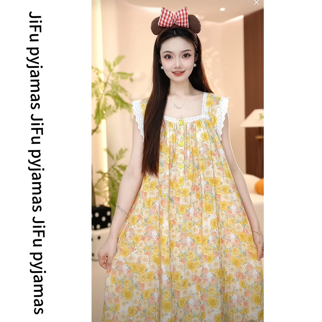 无袖【黄玫瑰】时尚高定轻奢夏季新款睡裙款家居服睡衣女套装甜美