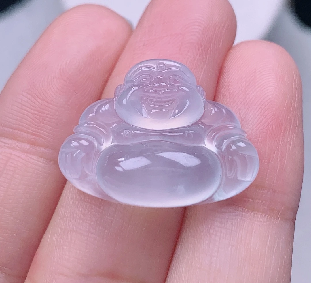 缅甸翡翠A货老坑高冰起光坐佛吊坠笑佛挂件揭阳精品25.1*18.6*6.5