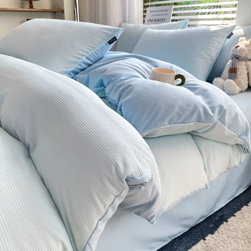 简约华夫格床上四件套被套2025新款床单被罩三件套轻奢高级感床品
