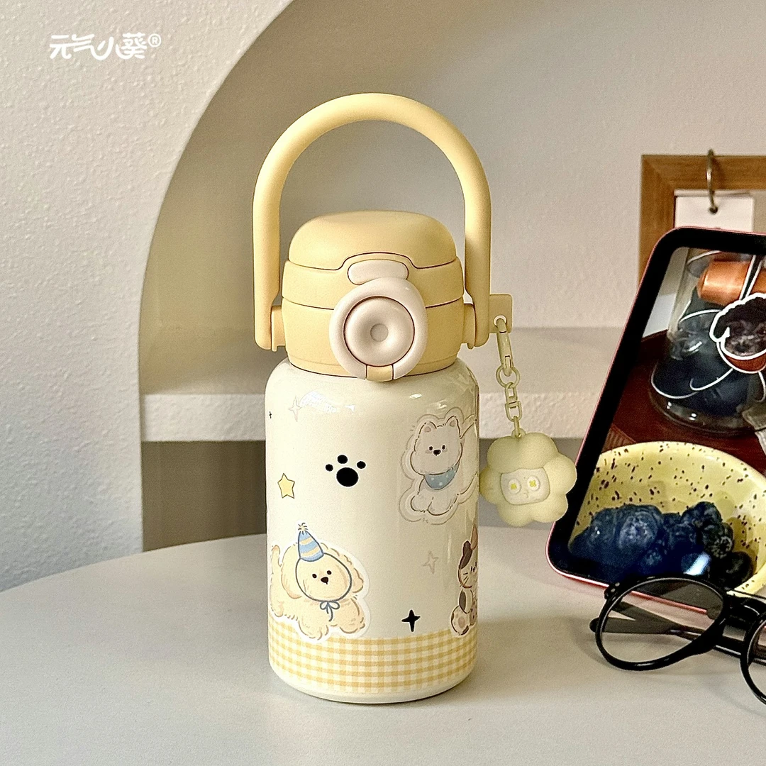 可爱小熊提手保温杯316不锈钢大容量2025新款学生高颜值水杯双饮